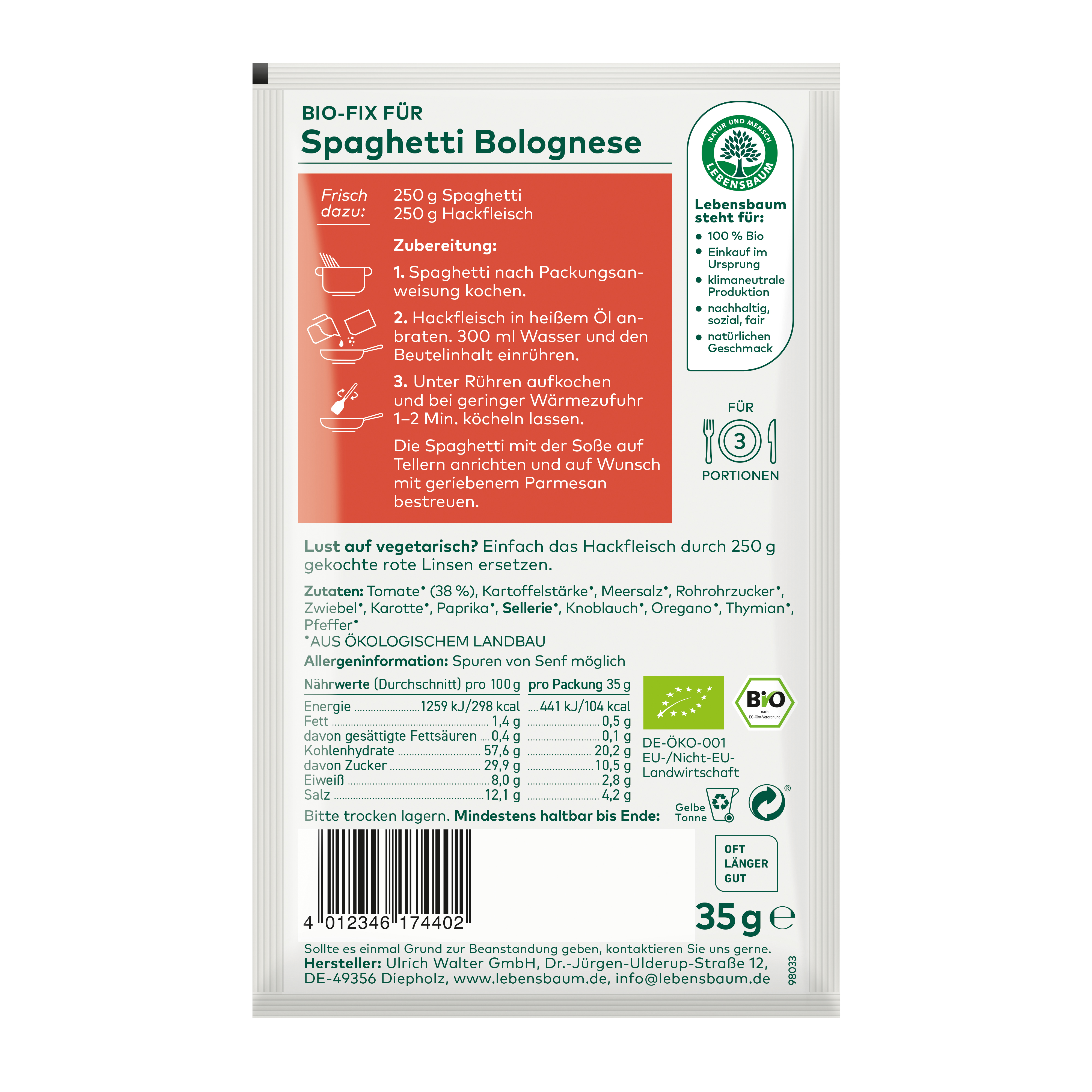 Bio-Fix Spaghetti Bolognese Rückseite